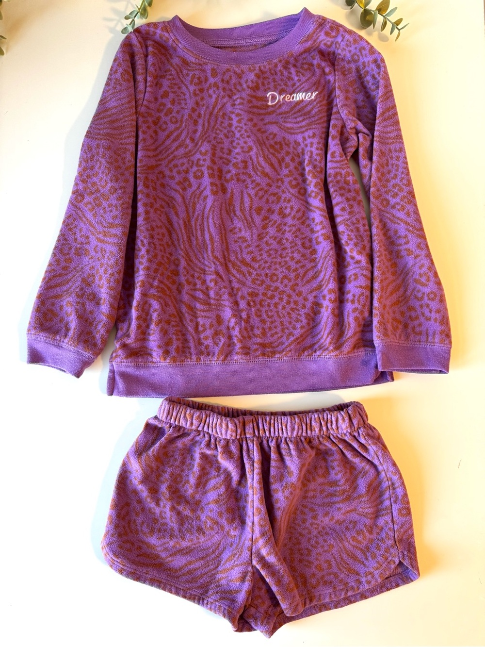 Carter’s Girls Fleece Pajama Set Purple Animal Print Dreamer Size 6/6X